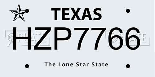 HZP7766 Texas License Plate