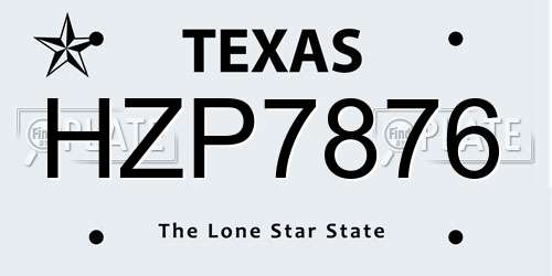 HZP7876 Texas License Plate