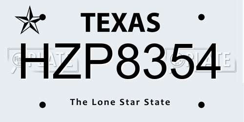 HZP8354 Texas License Plate