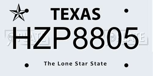 HZP8805 Texas License Plate