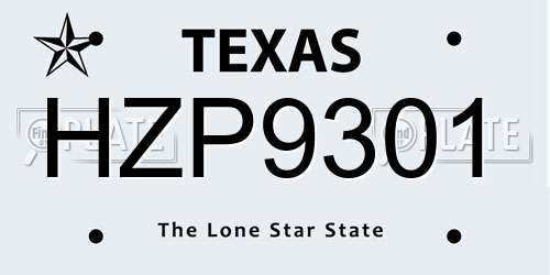 HZP9301 Texas License Plate
