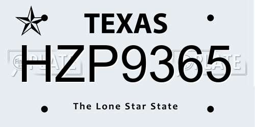 HZP9365 Texas License Plate