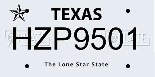 HZP9501 Texas License Plate