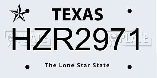 HZR2971 Texas License Plate