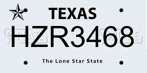 HZR3468 Texas License Plate