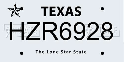 HZR6928 Texas License Plate
