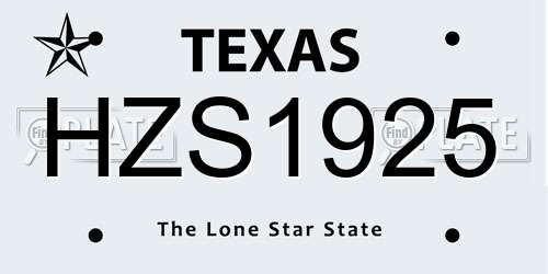 HZS1925 Texas License Plate