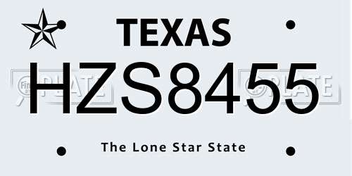 HZS8455 Texas License Plate