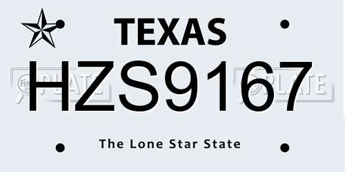 HZS9167 Texas License Plate