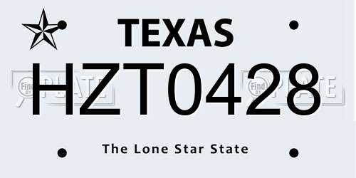 HZT0428 Texas License Plate