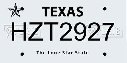 HZT2927 Texas License Plate