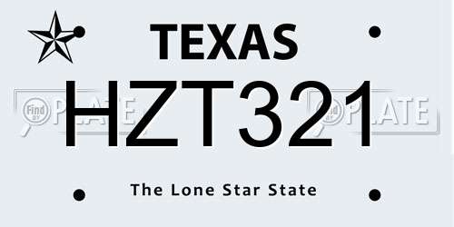 HZT321 Texas License Plate