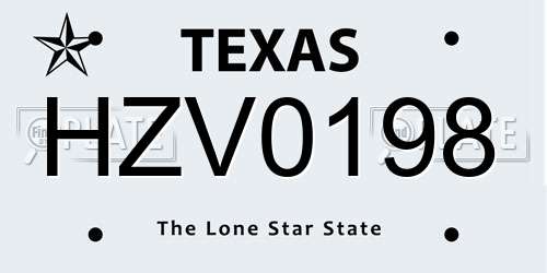 HZV0198 Texas License Plate