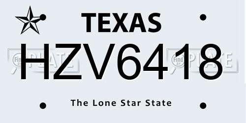 HZV6418 Texas License Plate