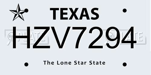 HZV7294 Texas License Plate