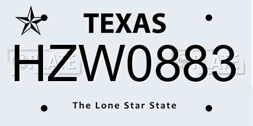 HZW0883 Texas License Plate