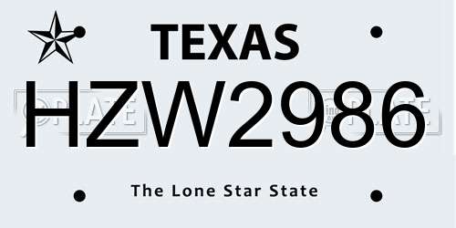 HZW2986 Texas License Plate