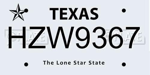 HZW9367 Texas License Plate