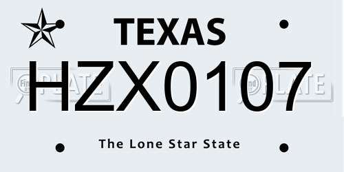 HZX0107 Texas License Plate