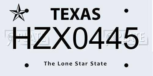 HZX0445 Texas License Plate