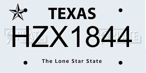 HZX1844 Texas License Plate