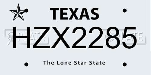 HZX2285 Texas License Plate