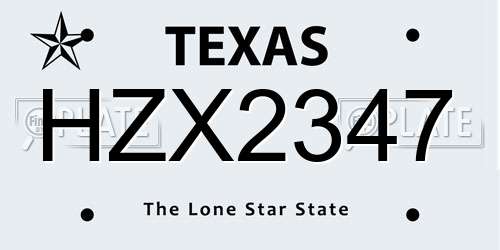 HZX2347 Texas License Plate