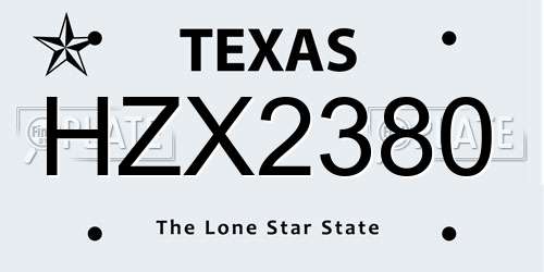 HZX2380 Texas License Plate