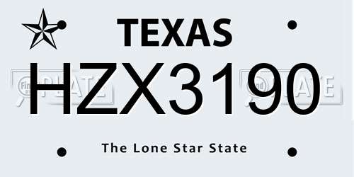 HZX3190 Texas License Plate