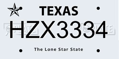 HZX3334 Texas License Plate