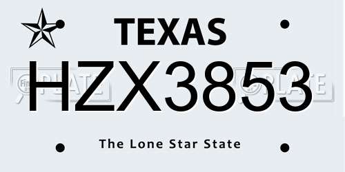 HZX3853 Texas License Plate
