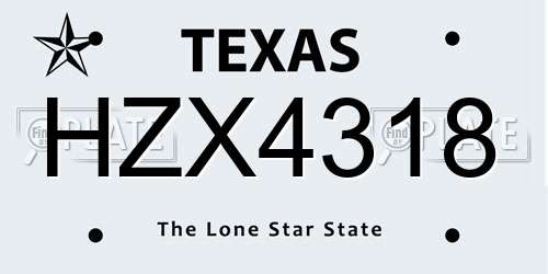 HZX4318 Texas License Plate