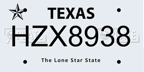 HZX8938 Texas License Plate