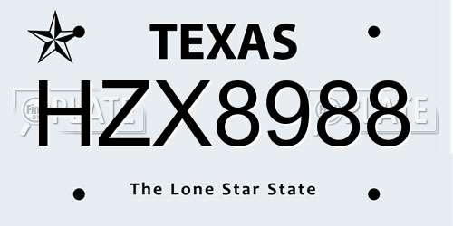 HZX8988 Texas License Plate
