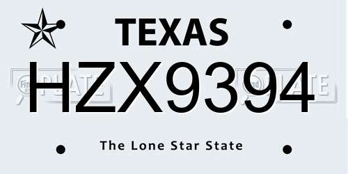 HZX9394 Texas License Plate