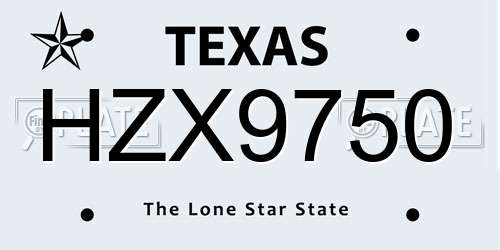 HZX9750 Texas License Plate