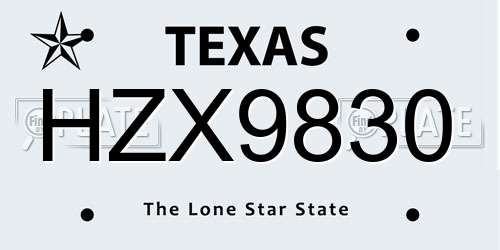 HZX9830 Texas License Plate