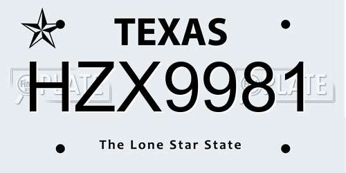 HZX9981 Texas License Plate