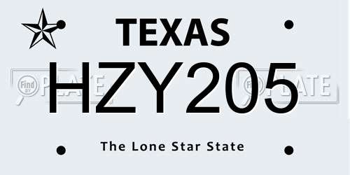 HZY205 Texas License Plate