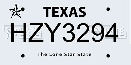 HZY3294 Texas License Plate