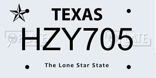 HZY705 Texas License Plate