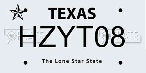 HZYT08 Texas License Plate