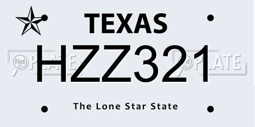 HZZ321 Texas License Plate