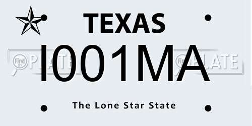 I001MA Texas License Plate