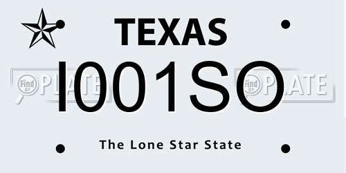 I001SO Texas License Plate