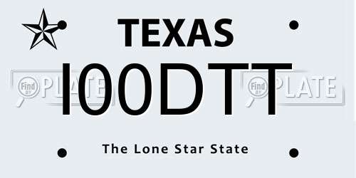 I00DTT Texas License Plate