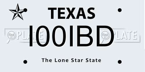 I00IBD Texas License Plate
