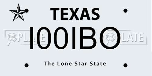 I00IBO Texas License Plate