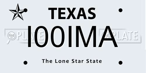 I00IMA Texas License Plate