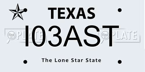 I03AST Texas License Plate